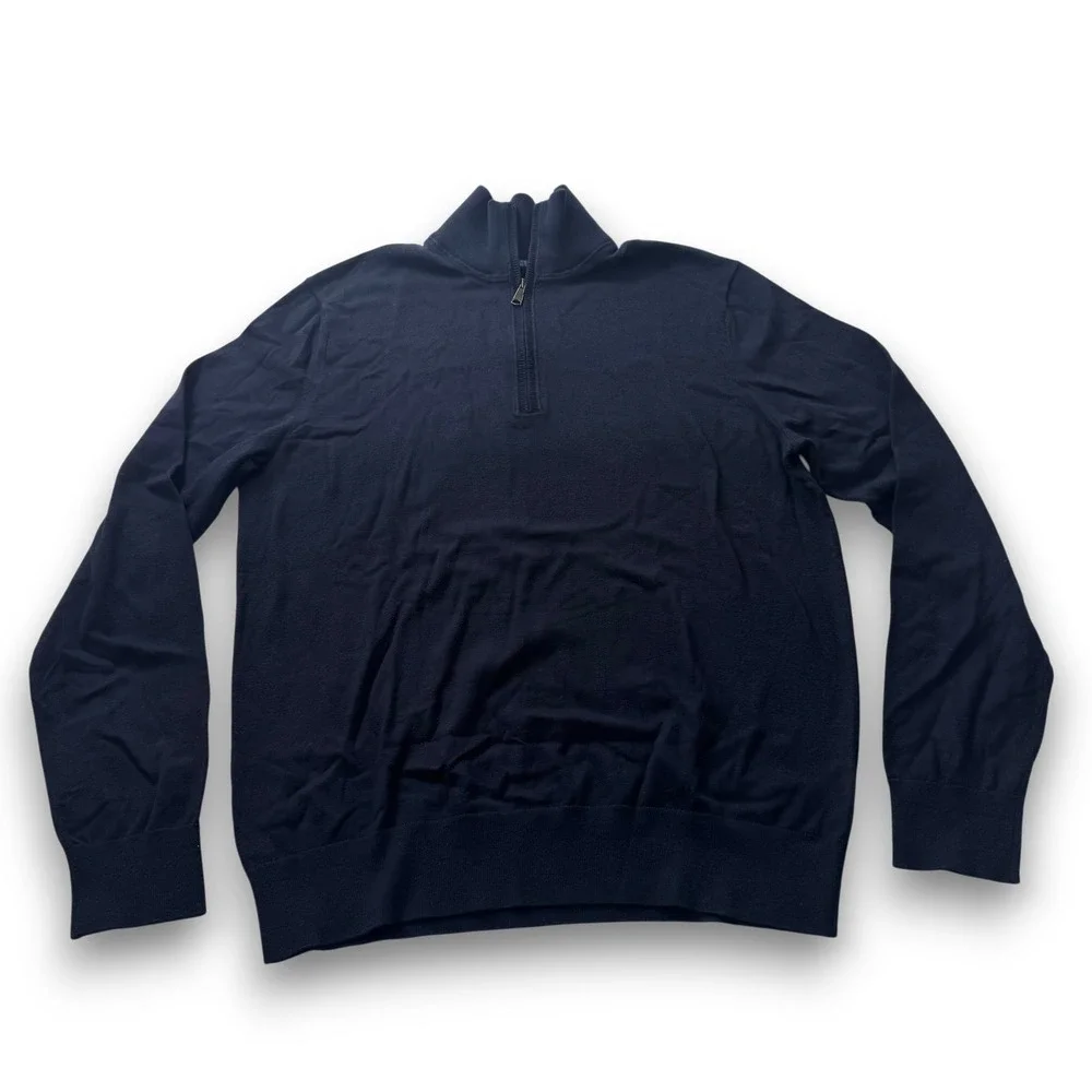 Banana Republic Mens Navy Blue Pima Cotton Cashmere Quarter Zip Sweater Large